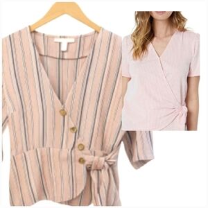 NEW! MICHAEL KORS Striped Short Sleeve Splice Button Tie Bouse Top Small.